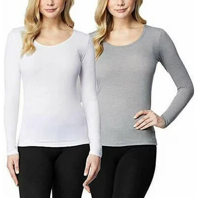 Paquete de 2 camisas de manga larga gris blanco con cuello redondo XL de 32 grados Heat para mujer Foto 1 de 3