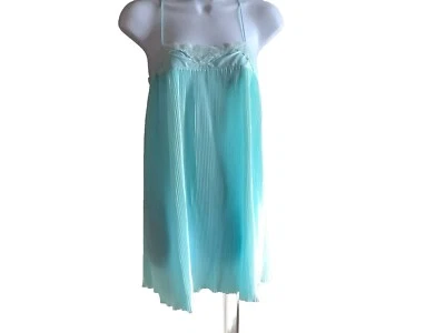 Lencería vintage Miss Elaine Babydoll, aguamarina, ribete de encaje plisado fluido talla pequeña Foto 1 de 4