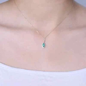 Ohne Kette 14K Gelbgold Natürlich Marquise Schnitt Smaragd & Diamanten Anhänger - Bild 1 von 4