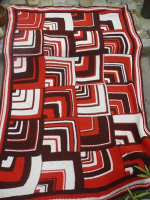 Patchwork de Laine Vintage dessus de lit motifs POP 70's Déco Design 296X210 bon - Photo 1/4