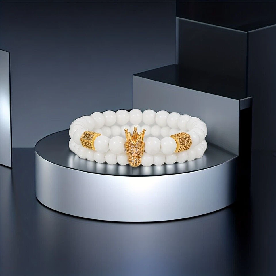 Conjunto de pulsera de jade blanco limpio simple de moda para hombre con incrustaciones de cobre Foto 1 de 4