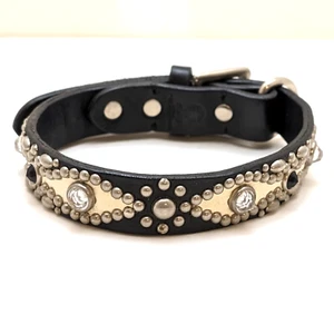 Handmade Studded Dog collar&Leads Black Pin to Hole 15-17 Genuine Leather JPN - Picture 1 of 18