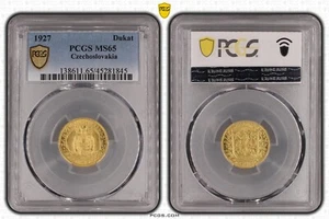 GOLD Tschechoslowakei Dukat 1927 im Holder PCGS MS 65 seltenes Jahr nswleipzig - Picture 1 of 2