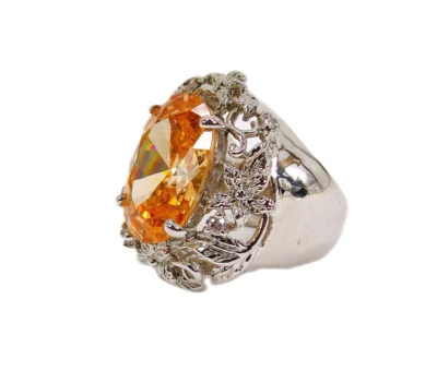 Anillo grande ovalado color topacio naranja circonitas cúbicas con diseños de flores TALLA 8 Nuevo Foto 1 de 4