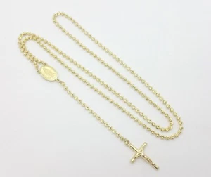 Gold Plated Sterling Silver Double Charm Cross Crucifix Pendant Beaded Chain - Picture 1 of 11