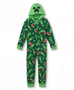 MINECRAFT Boys Hooded Fleece Union Suit One Piece Pajamas M 8-10 - Picture 1 of 1