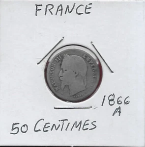 FRANCE 50 CENTIMES 1866-A EMPEROR NAPOLLEON III 1852-1870 PORTRAIT FACING LEFT,I - Picture 1 of 2