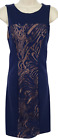BCBG Maxarzia Sheath Dress Small Dark Blue Beige Lace Sleeveless Stretch NWT