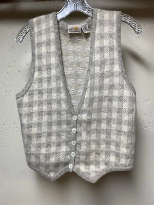 Vtg Vest Sz Med Liz Claiborne Lamb/Rabbit Knit Checkered Academia Buttons Y2K - Image 1 of 4