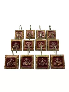 Set of 12 Decorative Shower Curtain Hooks Rings Hangers Resin Finish Red & Gold - Picture 1 of 8