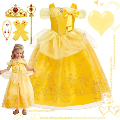 Kids Girls Fancy Dress Up Princess the Beauty Belle Cosplay Party Costume Gifts - Image 1 of 4