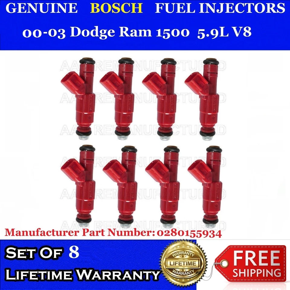 8x Inyectores de combustible Bosch OEM para 00-03 Dodge Ram 1500 V8 5,9 L #0280155934 Foto 1 de 1