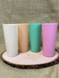 Vintage Tupperware 4er Set Pastell Becher Gläser 107-17 gelb grün orange rosa - Bild 1 von 4