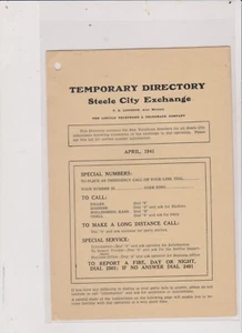 VINTAGE APR1941 STEEL CITY, NE TELEFONBUCH KOSTENLOSER VERSAND IN USA - Bild 1 von 1