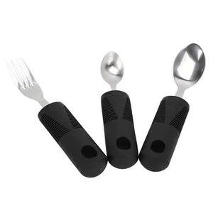 3Pcs Adaptive Utensils Stainless Steel Wide Rubber Handle Anti Shaking Spoon - Picture 1 of 22