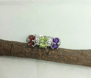 Anillo de plata esterlina 925 amatista, peridoto, gemas granate joyería EE. UU. S 7 R-804 - Imagen 1 de 14