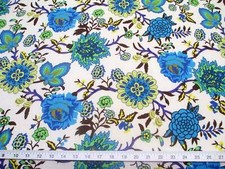 Fabric Printed Spandex Stretch Turquoise Blue White Floral F301 