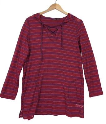 Prana Alexia Tunic Swim Cover Up Women L Red Purple Hood Long Sleeve Beach Vaca - Image 1 of 4
