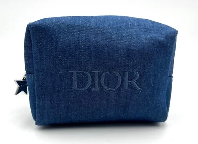New! Christian Dior Denim Blue Cosmetic  Makeup Zipper Bag  Pouch Clutch - Image 1 of 4