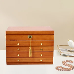 5-Layer Large Wooden Jewelry Storage Box Ring Necklace Organizer with 4 Drawers - Picture 1 of 22
