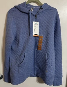 Free 2 Be Quilted Zip Up Hoodie Activewear Womens M Indigo Blue Pockets NWT - Picture 1 of 13