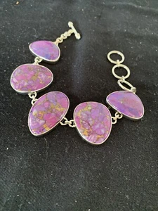 Purple Mohave Turquoise Navajo Sterling Silver Link Bracelet Size 9" 00664 - Picture 1 of 12