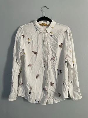 Blusa Joules Elvina Perro Plantas Novedad Estampado Manga Larga Con Botones Talla 6 Foto 1 de 4