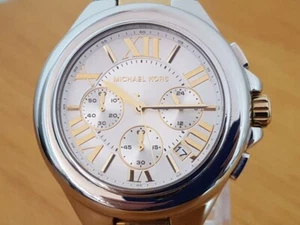 Mens Ladies RARE Michael Kors Camille MK5653 2-T Gold White Face Chrono Watch - Picture 1 of 9