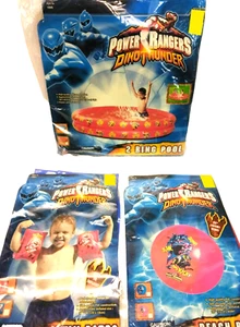 RARO NUEVO De colección Power Rangers Dino Thunder PELOTA DE PLAYA/PISCINA AZUL, BRAZALETES ROJOS - Imagen 1 de 12