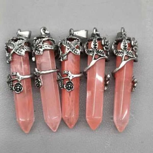 5pz Collana Pendenti Rosa Pietra Quarzo Ciliegio Reiki Guarigione Amuleto Energia - Foto 1 di 6