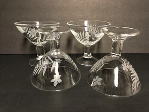 Etched Crystal Glass Shrimp Coctail/Dessert Dishes Set of 4 EUC Fern Flower - Picture 1 of 4