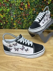 Vans Old Skool Butterfly Checkerboard Skate Shoes Sneakers Black Pink Kids 1 - Picture 1 of 10