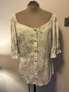 William Morris X Next Ladies Gypsy Style Top Uk18 Blue Floral Fitted Waist - Picture 1 of 12