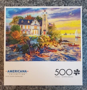 Buffalo Games Americana ROCK ISLAND LIGHTHOUSE 500 piece puzzle COMPLETE - Picture 1 of 6