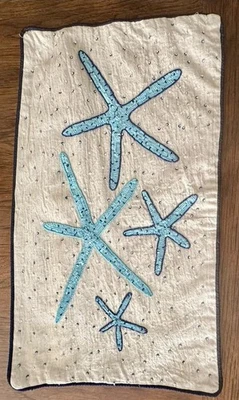 CELERIE KEMBLE LUMBAR PILLOW COVER 13”x23” Linen With Sequined Starfish Motif - Image 1 of 4