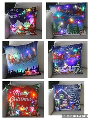 Weihnachten Merry Christmas Led Kissenbezüge leuchten neu - Photo 1/4