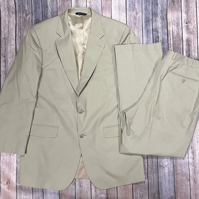 Brooks Brothers Suit Sport Coat Blazer Pants Set 43L Mens 36x30 Pleated Beige - Image 1 of 4