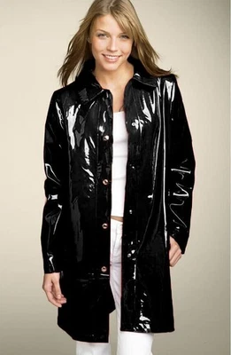 Women Rain Slicker PVC Vinyl Rain Long Coat Raincoat Waterproof Gothic Patent - Image 1 of 2