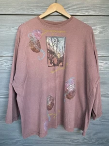 Vintage 90er Damen blau Fisch T-Shirt Langarm handbemalt Meer Kunst Patch hergestellt in den USA - Bild 1 von 13