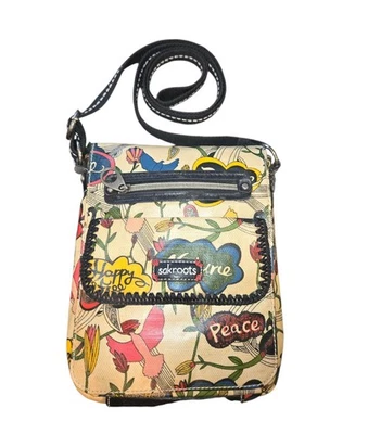 Sacroots multicolorido Peace Print lona revestida dobrável tiracolo 8,5"X7"X1,5" - Imagem 1 de 4