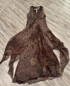 Rickie Freeman Teri Jon braun 100 % Seide ärmellos überlagert fließend Maxikleid 12 - Bild 1 von 24