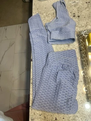 Conjunto de leggings y sujetador deportivo Athletic Forever 21 para mujer - azul claro fruncido Foto 1 de 4