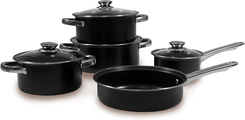 Carter & Clay Black 9 Piece Non-Stick Cookware Set Black/Grey/Copper/Rose Gold
