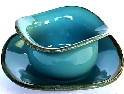 Southern Living Tuscan Tidbit Bowl and Saucer Set Turquoise Teal Blue Aqua 1660 - Image 1 of 4