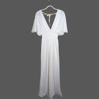 Maxi Vestido Melissa Odabash Blanco Encaje Pequeño Cuello en V Resort Nupcial Playa Foto 1 de 4