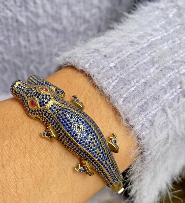 Brazalete, brazalete, brazalete de zafiro creado en laboratorio animal de plata de ley 925 Foto 1 de 4