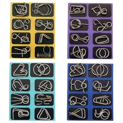 metal brain teaser puzzles, set of 32 with pouch, steel iq games physics mind... - Image 1 of 4