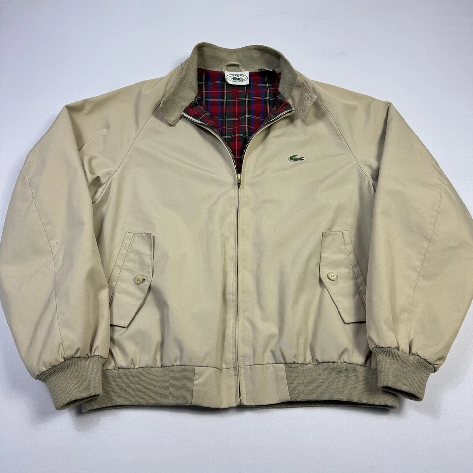 Chaqueta de Colección Izod Lacoste Para Hombre Grande Beige Forrada a Cuadros Harrington Bomber Años 90 Foto 1 de 4