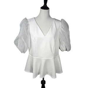 Ashley Stewart Plus Size 18/20 White Puff Sleeve Peplum Blouse NWT AS IS - Picture 1 of 9
