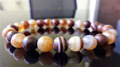 Pulseira masculina de ágata marrom fosca elástica 8mm - 8" polegadas AAA - Imagem 1 de 4